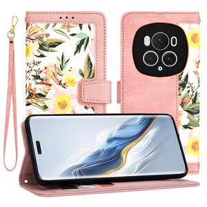Husa tip carte pentru  Honor Magic 6 Pro, functie stand si port carduri, roz