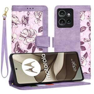 Husa tip carte pentru  Motorola Edge 50, functie stand si port carduri, mov