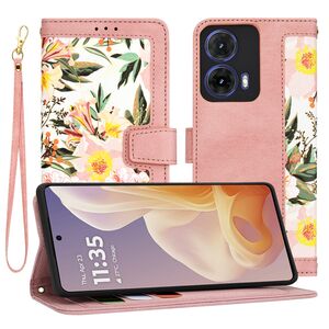 Husa tip carte pentru  Motorola Moto G85, functie stand si port carduri, roz