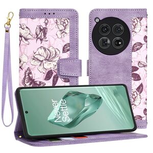 Husa tip carte pentru  OnePlus 12, functie stand si port carduri, mov