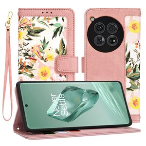 Husa tip carte pentru  OnePlus 12, functie stand si port carduri, roz