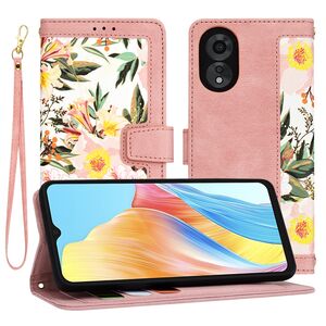 Husa tip carte pentru  Oppo A18, A38, functie stand si port carduri, roz