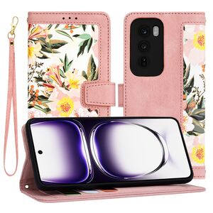 Husa tip carte pentru  Oppo Reno 12, functie stand si port carduri, roz