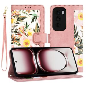 Husa tip carte pentru  Oppo Reno 12 Pro, functie stand si port carduri, roz