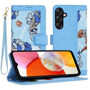 Husa tip carte pentru  Samsung Galaxy A14 4G, 5G, functie stand si port carduri, albastru