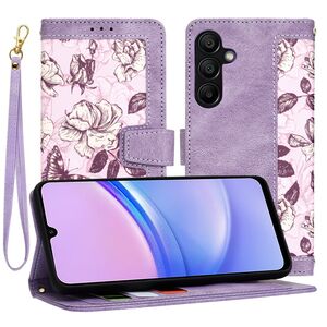 Husa tip carte pentru  Samsung Galaxy A15, functie stand si port carduri, mov