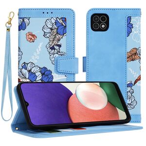 Husa tip carte pentru  Samsung Galaxy A22 5G, functie stand si port carduri, albastru