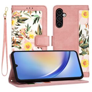 Husa tip carte pentru  Samsung Galaxy A34 5G, functie stand si port carduri, roz