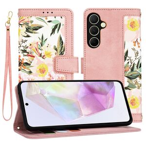 Husa tip carte pentru  Samsung Galaxy A35, functie stand si port carduri, roz