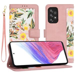 Husa tip carte pentru  Samsung Galaxy A53 5G, functie stand si port carduri, roz