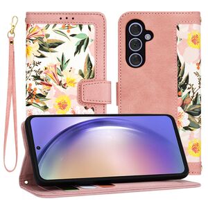 Husa tip carte pentru  Samsung Galaxy A54 5G, functie stand si port carduri, roz