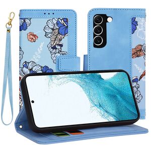 Husa tip carte pentru  Samsung Galaxy S22 5G, functie stand si port carduri, albastru