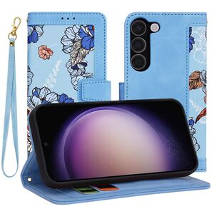 Husa tip carte pentru  Samsung Galaxy S23, functie stand si port carduri, albastru
