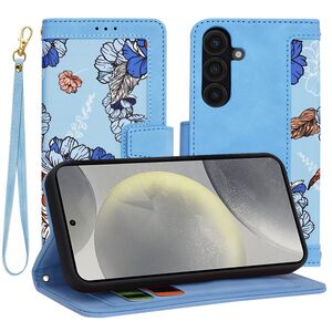 Husa tip carte pentru  Samsung Galaxy S24, functie stand si port carduri, albastru