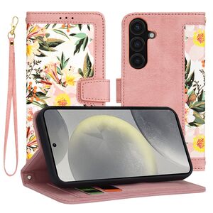 Husa tip carte pentru  Samsung Galaxy S24, functie stand si port carduri, roz
