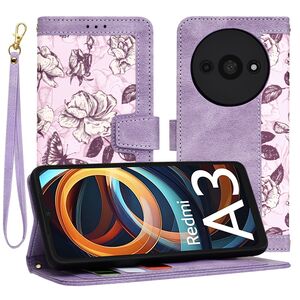 Husa tip carte pentru  Xiaomi Redmi A3, functie stand si port carduri, mov