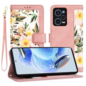 Husa tip carte pentru  Xiaomi Redmi Note 12 Pro, functie stand si port carduri, roz