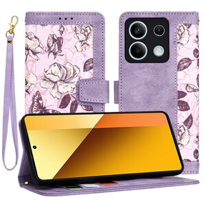 Husa tip carte pentru  Xiaomi Redmi Note 13 5G, functie stand si port carduri, mov