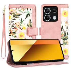 Husa tip carte pentru  Xiaomi Redmi Note 13 5G, functie stand si port carduri, roz