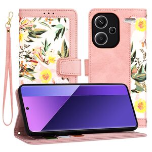 Husa tip carte pentru  Xiaomi Redmi Note 13 Pro+ Plus 5G, functie stand si port carduri, roz