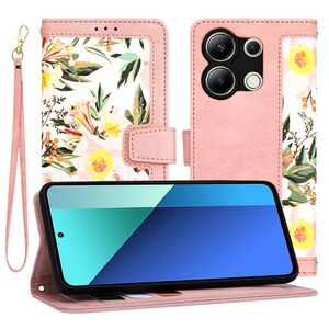 Husa tip carte pentru  Xiaomi Redmi Note 13 Pro 4G, functie stand si port carduri, roz