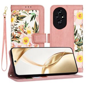 Husa tip carte pentru  Honor 200, functie stand si port carduri, roz