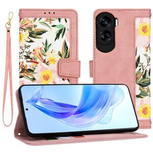 Husa tip carte pentru  Honor 90 lite, functie stand si port carduri, roz