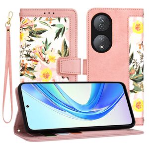 Husa tip carte pentru  Honor X7b, functie stand si port carduri, roz