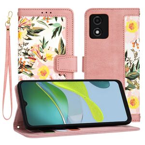 Husa tip carte pentru  Motorola Moto E13, functie stand si port carduri, roz