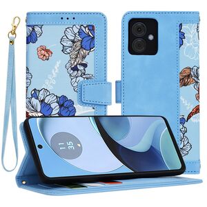Husa tip carte pentru  Motorola Moto G14, functie stand si port carduri, albastru
