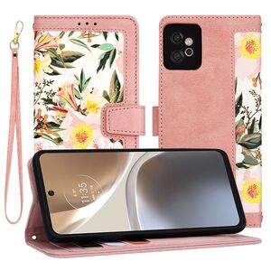 Husa tip carte pentru  Motorola Moto G32, functie stand si port carduri, roz