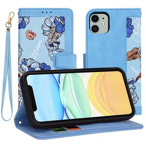 Husa tip carte pentru  iPhone 11, functie stand si port carduri, albastru