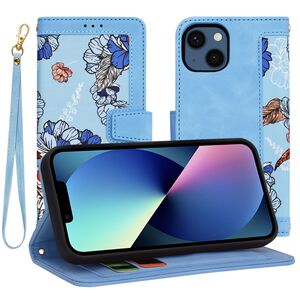 Husa tip carte pentru  iPhone 13, functie stand si port carduri, albastru