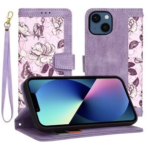 Husa tip carte pentru  iPhone 13, functie stand si port carduri, mov