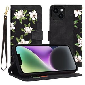 Husa tip carte pentru  iPhone 14, functie stand si port carduri, negru