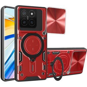 Husa pentru  Xiaomi 14T Pro cu protecție pentru cameră și suport magnetic integrat Ring Shockproof, rosu