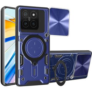 Husa pentru  Xiaomi 14T cu protecție pentru cameră și suport magnetic integrat Ring Shockproof, albastru