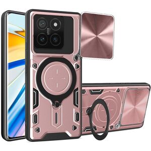 Husa pentru  Xiaomi 14T cu protecție pentru cameră și suport magnetic integrat Ring Shockproof, roz