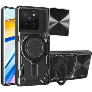 Husa pentru  Xiaomi 14T cu protecție pentru cameră și suport magnetic integrat Ring Shockproof, negru