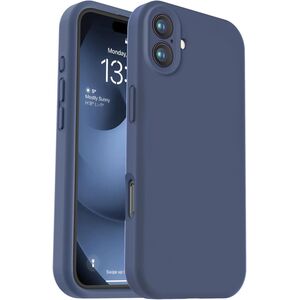 Husa pentru  iPhone 16 Liquid Silicone, subțire, captusita cu microfibra, anti amprentă, protectie cameră foto, albastru