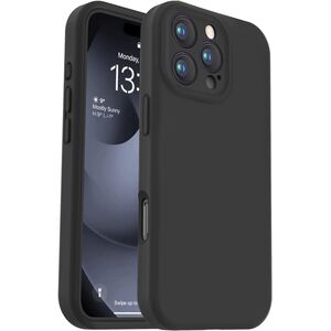 Husa pentru  iPhone 16 Pro Liquid Silicone, subțire, captusita cu microfibra, anti amprentă, protectie cameră foto, negru