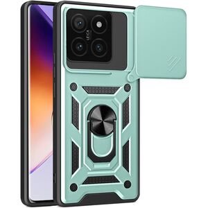 Husa pentru  Xiaomi 14T Ring Armor Kickstand Tough Rugged Cover cu protectie camera, verde