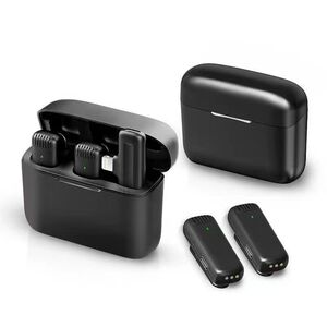 Set 2 x Lavaliera wireless Receiver, conector iPhone Lightning, Noise Reduction, Omnidirectional, Plug and Play, range 20m, negru