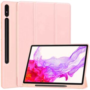 Husa pentru Samsung Galaxy Tab S7 Plus, S7 FE  Soft Shell cu functie wake-up/sleep si compartiment pentru stylus, tip stand - roz