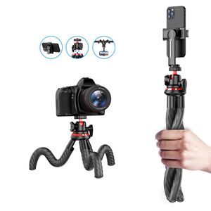 Selfie stick cu trepied flexibil octopus si telecomanda wireless bluetooth, pentru telefon, camera foto, Action Camera / GoPro cu telecomanda Bluetooth, unghi de inclinare reglabil, negru