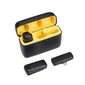 Set 2 Lavaliera wireless Receiver, conector iPhone Lightning, Noise Reduction, 70mAh + 600mAh carcasa, Plug and Play, range 20m, negru