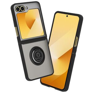 Husa de protectie pentru  Samsung Galaxy Z Flip 6 premium cu inel stand rotativ, suport magnetic si bumper anti-alunecare - negru