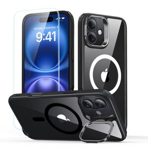 Pachet 360: Folie din sticla + Husa pentru  iPhone 16 - ESR Classic Hybrid HaloLock cu Magsafe si Kickstand - negru