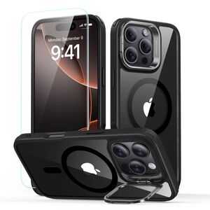 Pachet 360: Folie din sticla + Husa pentru  iPhone 16 Pro Max - ESR Classic Hybrid HaloLock cu Magsafe si Kickstand - negru