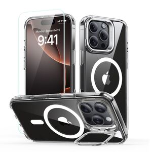 Pachet 360: Folie din sticla + Husa pentru  iPhone 16 Pro Max - ESR Classic Hybrid HaloLock cu Magsafe si Kickstand - transparent